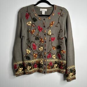 Dress Barn heavy‎ wooden button cardigan with floral embroidered detail